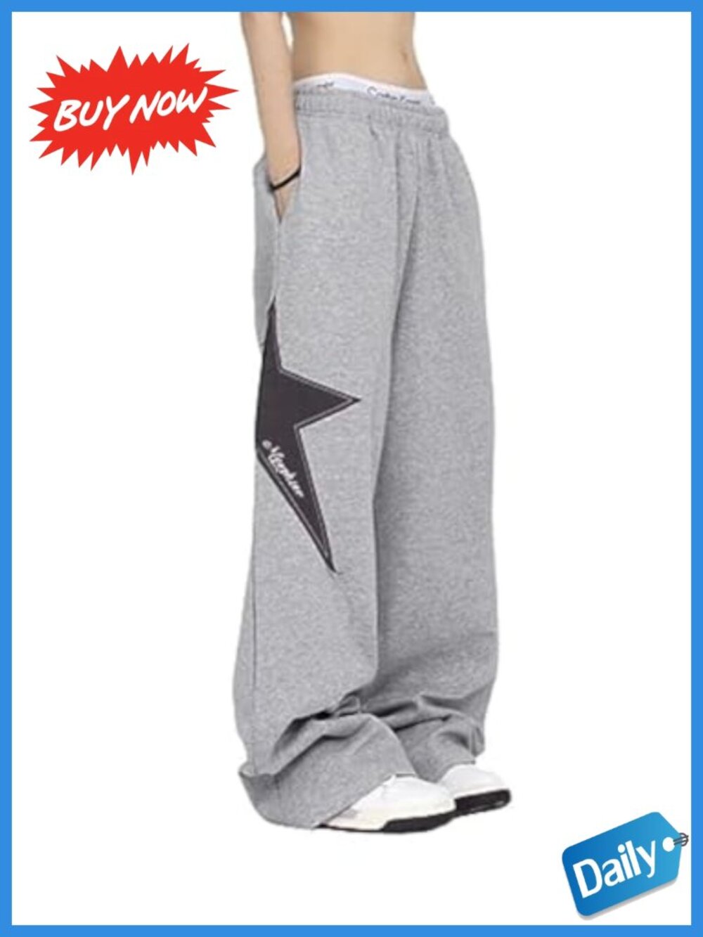 Women's Loose Wide Leg Sweatpants Drawstring Elastic Waist Y2k Star Print